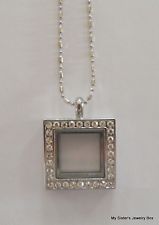 SILVER Square LOCKET WITH CRYSTAL